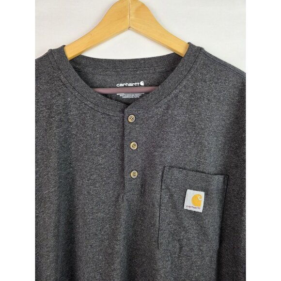Carhartt Men's Shirt Size XL Gray Henley Pocket Tee Loose Fit Long Sleeve Top - Picture 2 of 11
